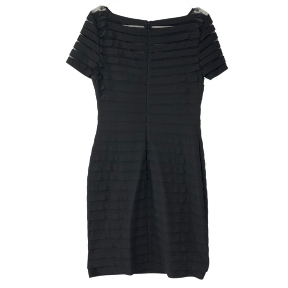 Adrianna Papell Black Tiered Ribbon Mesh Sheath Dress 10P Short Sleeve Cocktail - Picture 4 of 7